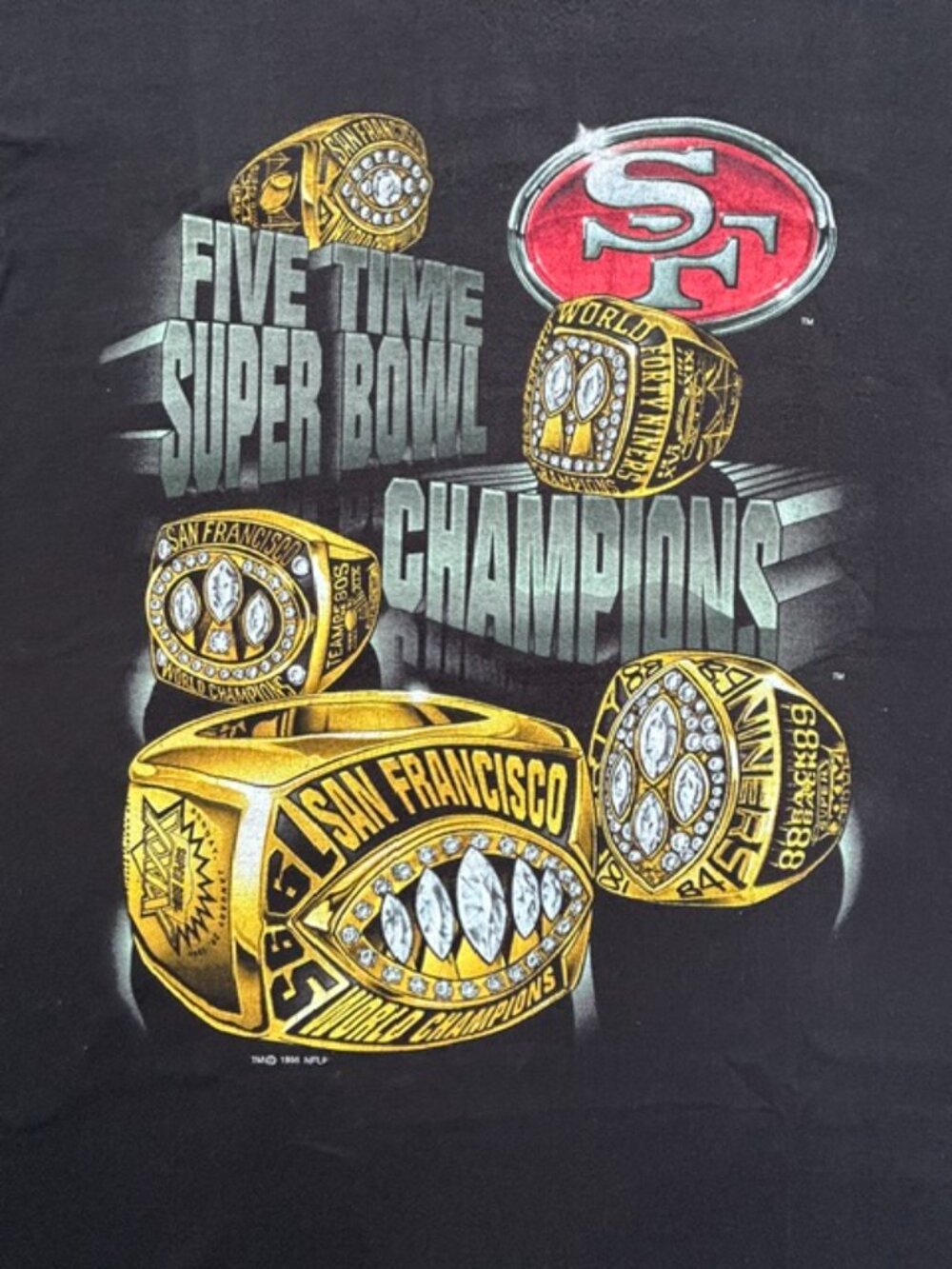Share San Francisco 49ers 5-Rings Vintage Tshirt on Salem Tag - Large